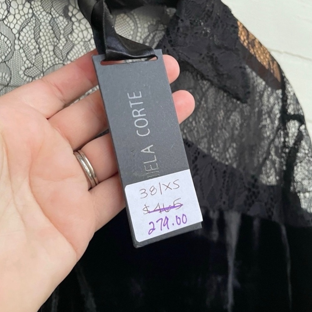 Daniela Corte Black Velvet and Lace Long Sleeve Blouse - Picture 3 of 5